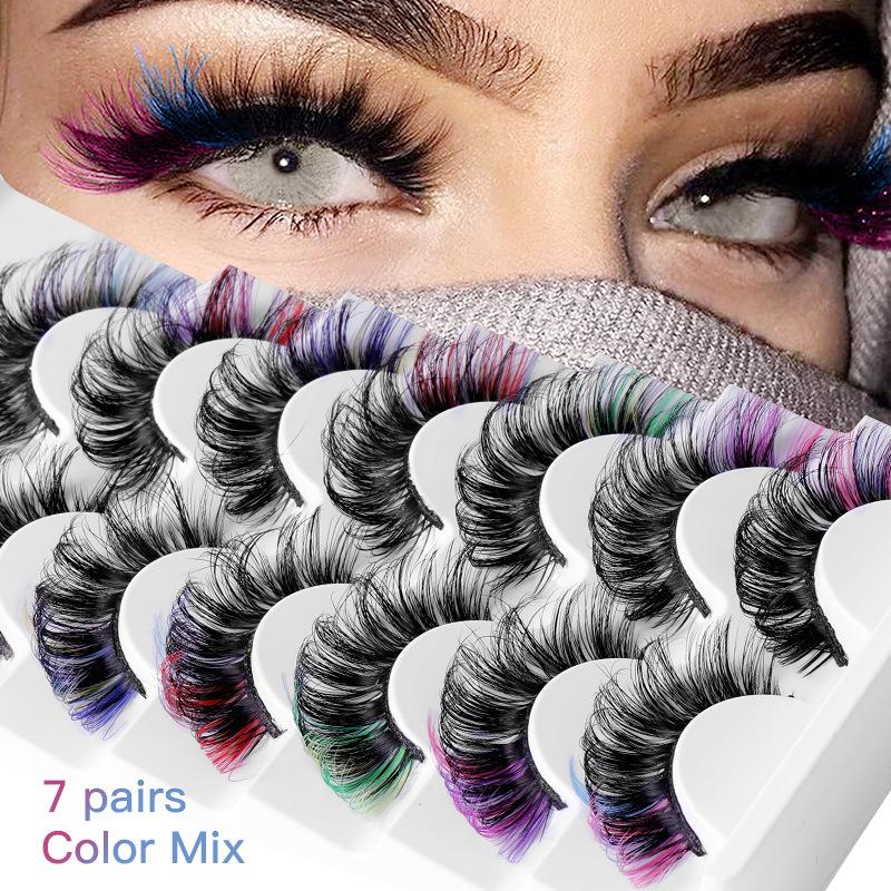 7 Paar Kleurrijke Nepwimpers 3 - Eyelash Extension Russian Volume recensie en prijs